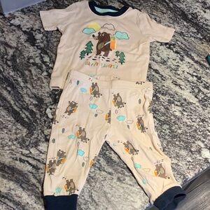 George Beige 'Happy Camper' Bear Pajama Set with Navy Trim
